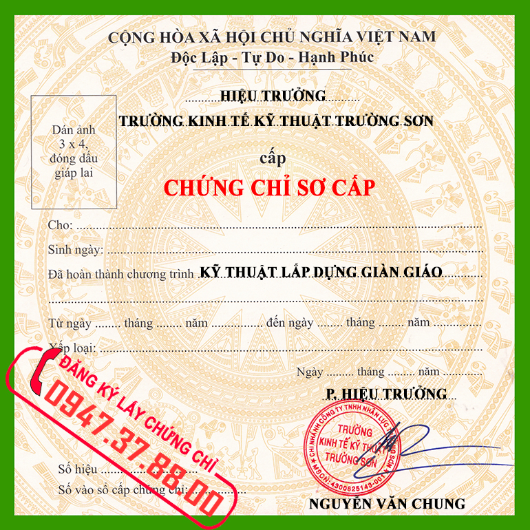 Đăng Ký Học Và Lấy Chứng Chỉ Nghề Kỹ Thuật Lắp Dựng giàn giáo Cấp Tốc Qua Số ĐT 0917277977